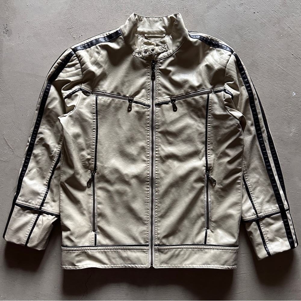vintage bongo cafe style racer leather zip up jacket
